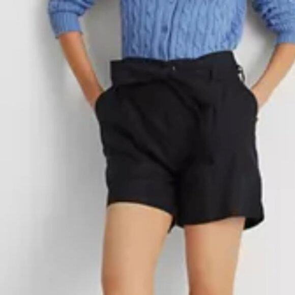 Lauren Ralph Lauren Belted Linen Shorts Black size 12 P - Picture 2 of 7